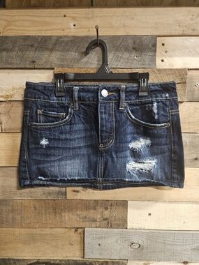 American Eagle Outfitters Dark Blue Distressed Denim Mini Skirt